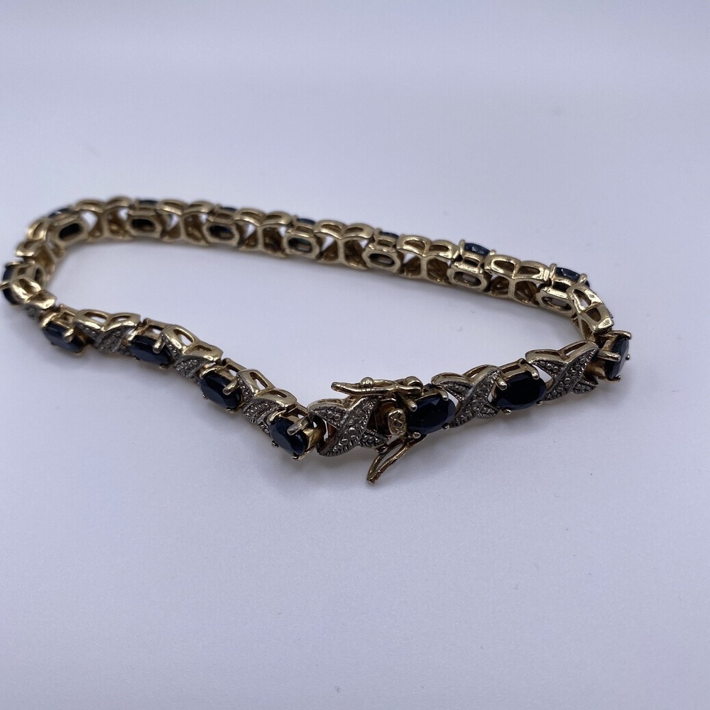 Vtg DBJ Dee Berkley Blue Stone XO Tennis Bracelet 7 1/4" Gold Over 925 Sterling - Picture 10 of 10